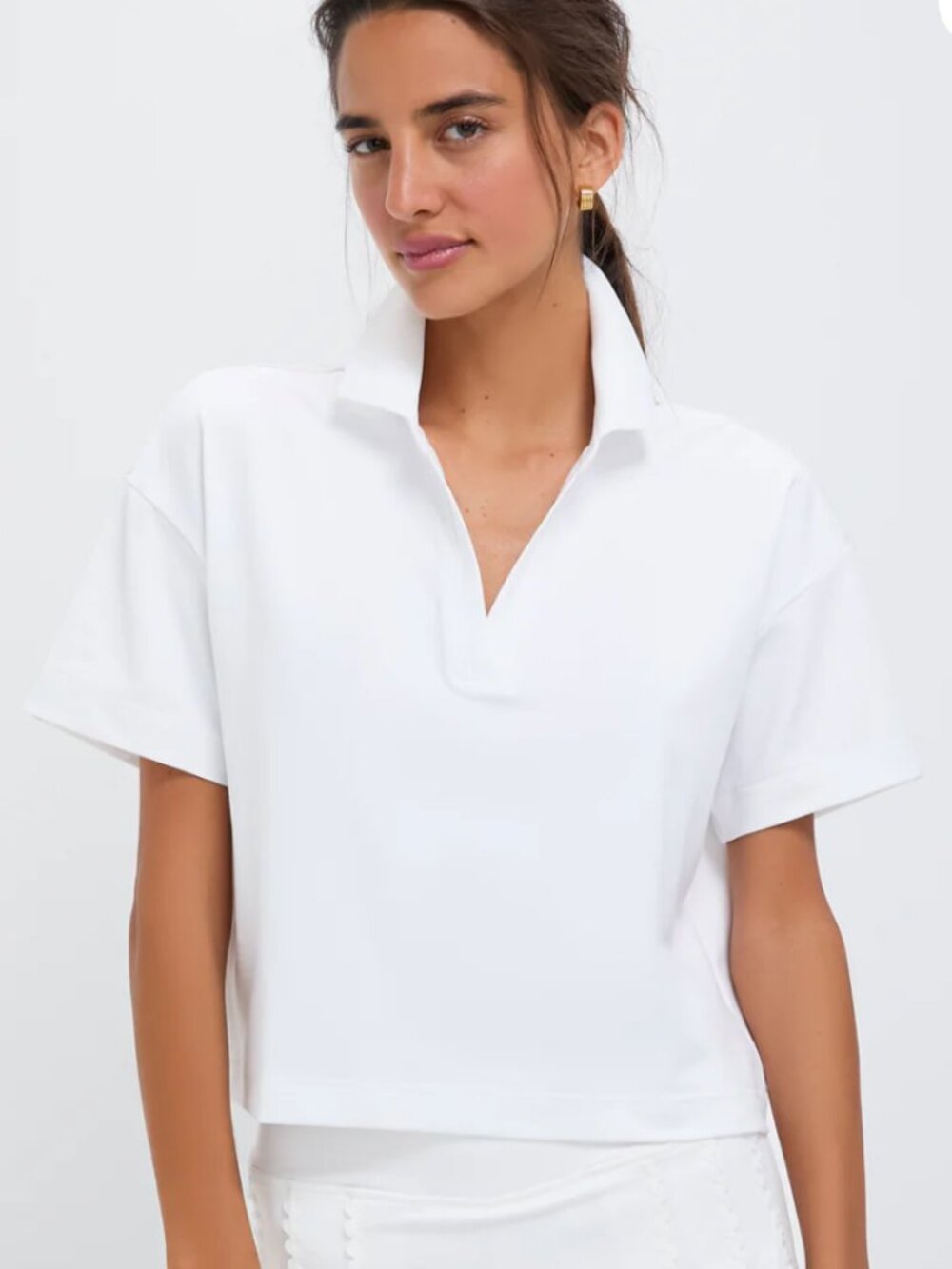 Tuckernuck Sport - White Tennis Performance Jersey Cropped CAROLINE Polo sz: XS